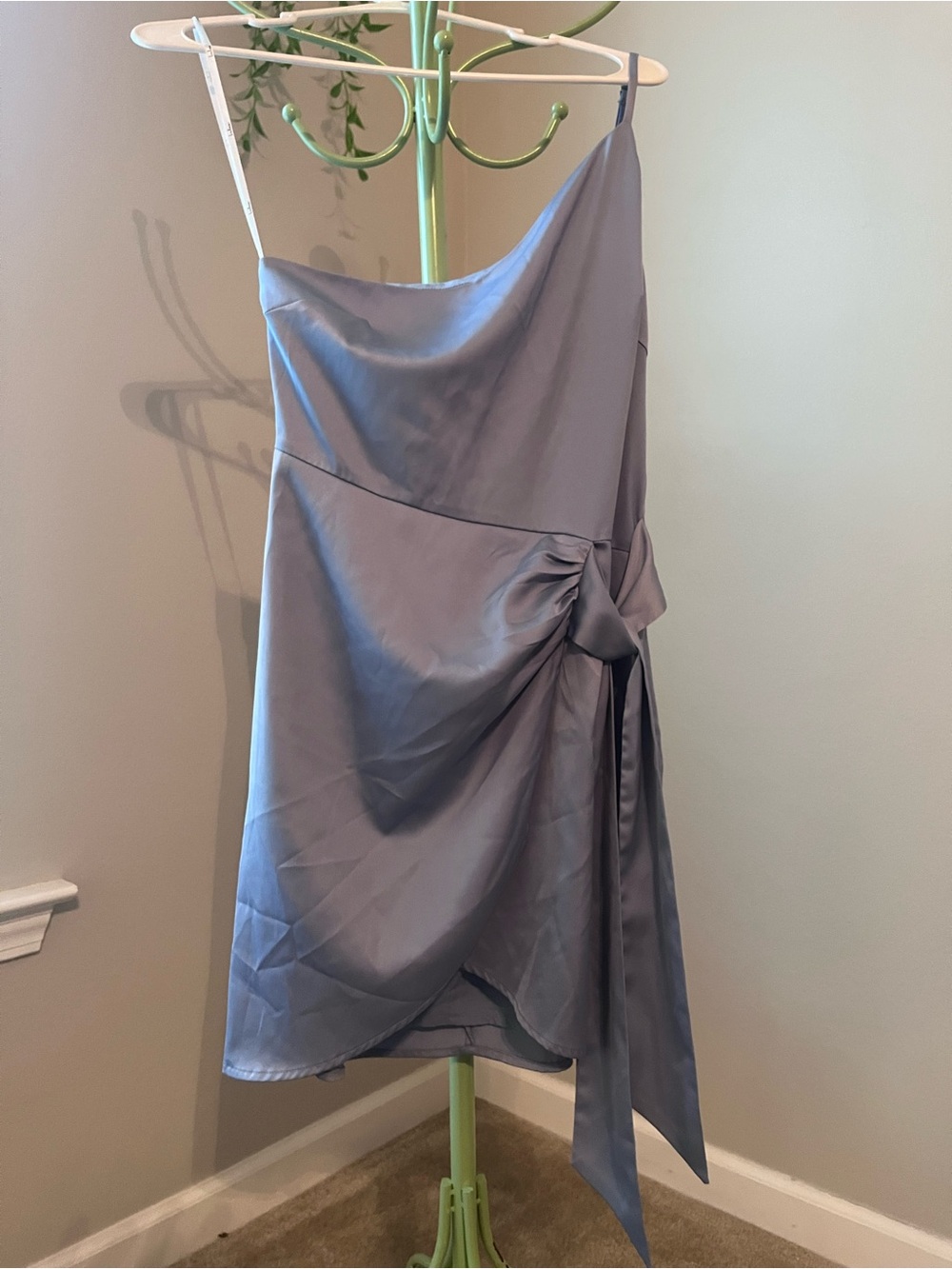Lulu's Lavender One-Shoulder Satin Dress with Side Bow